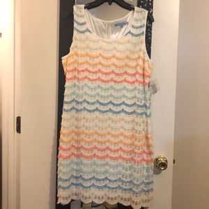 NWT Antonio Melani Lace Rainbow Fringe Dress Ivory